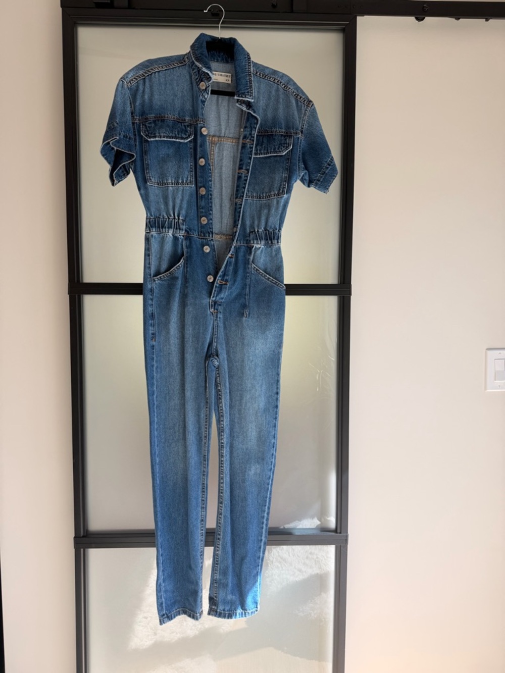 Free People We The Free Denim Jumpsuit XS Button Front Utility One Piece